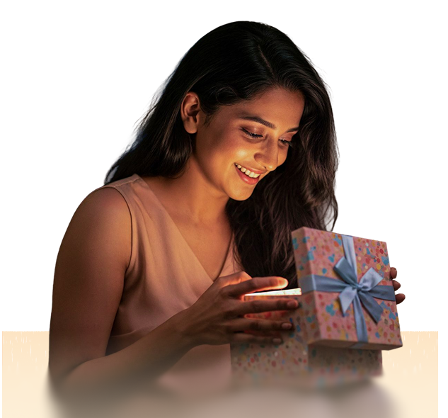 Woman opening a glowing gift box