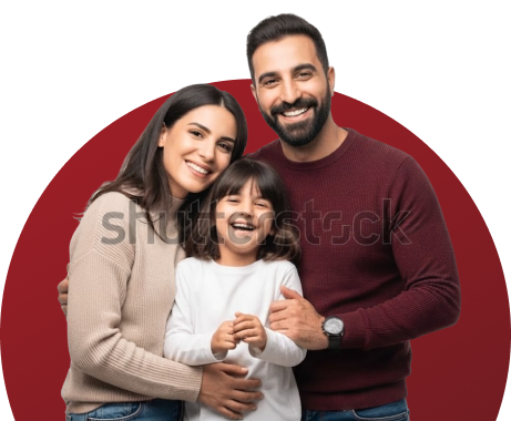 Smiling NRI couple with their child, the household profile the FIRST Global Savings Account is built for