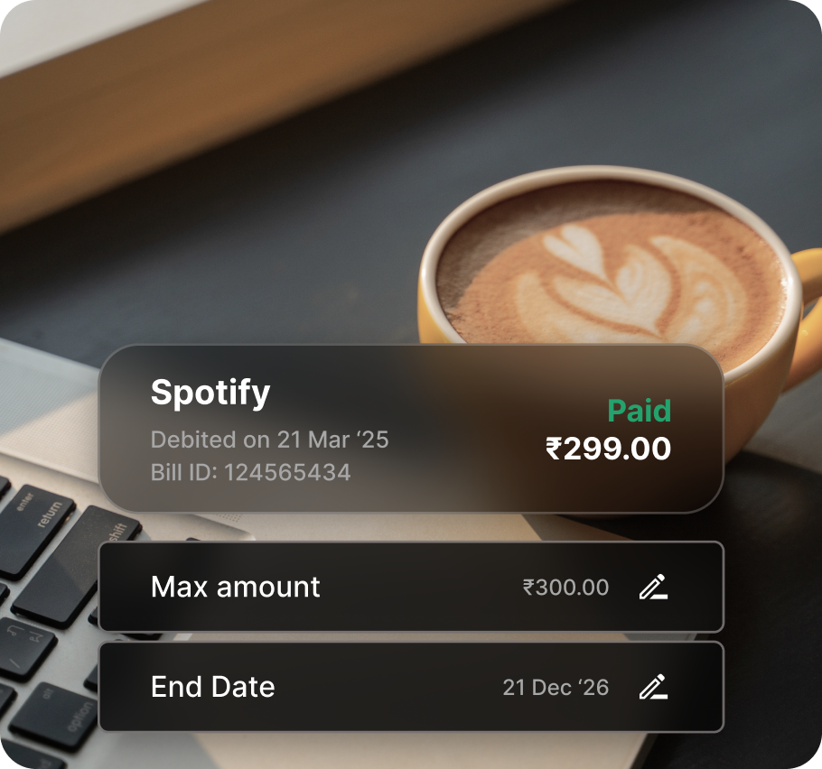 Recurring payment controls for Spotify with an editable maximum amount and end date